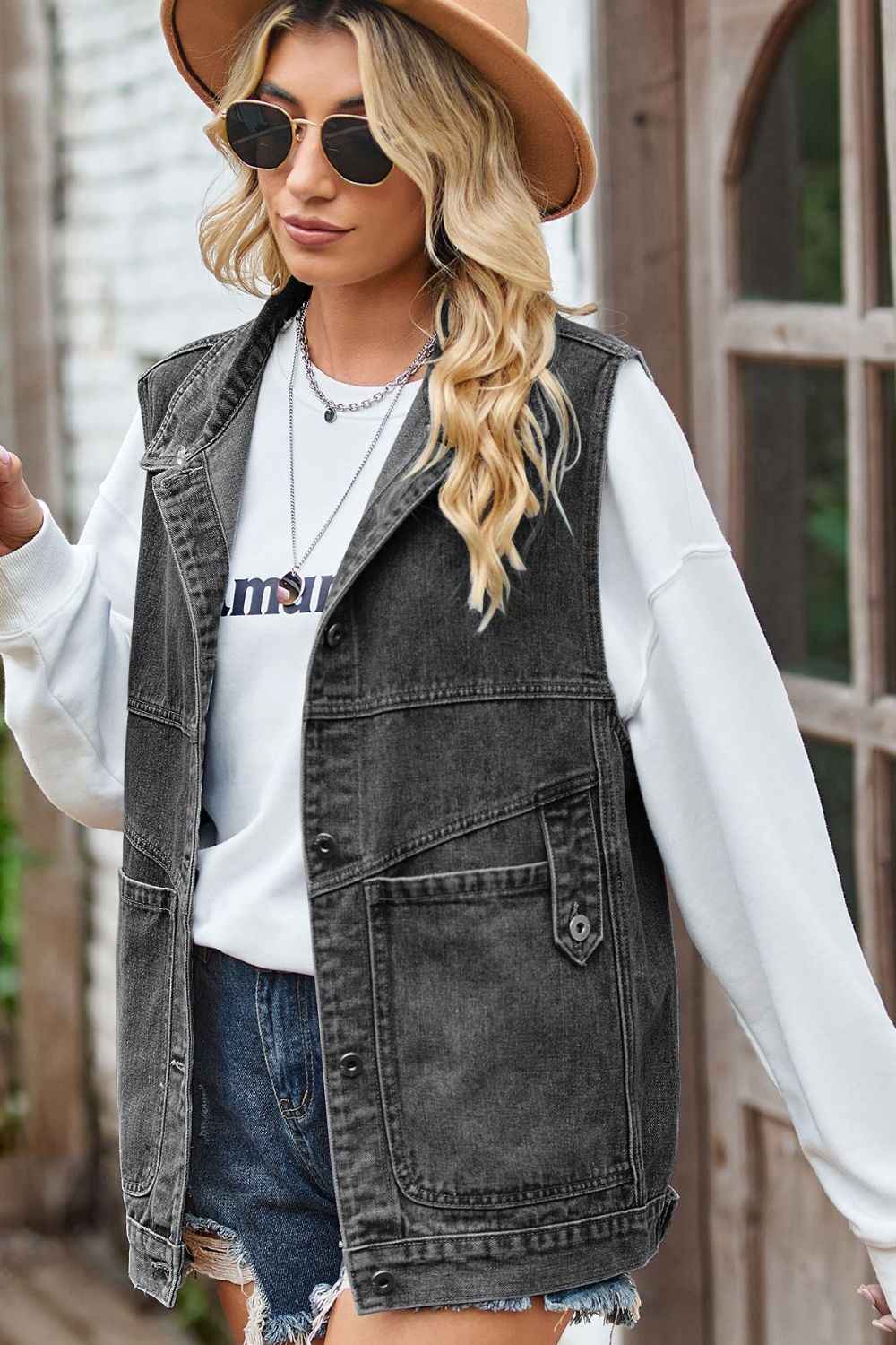 Sleeveless Denim Top with A Detachable Hood - Damned Threads